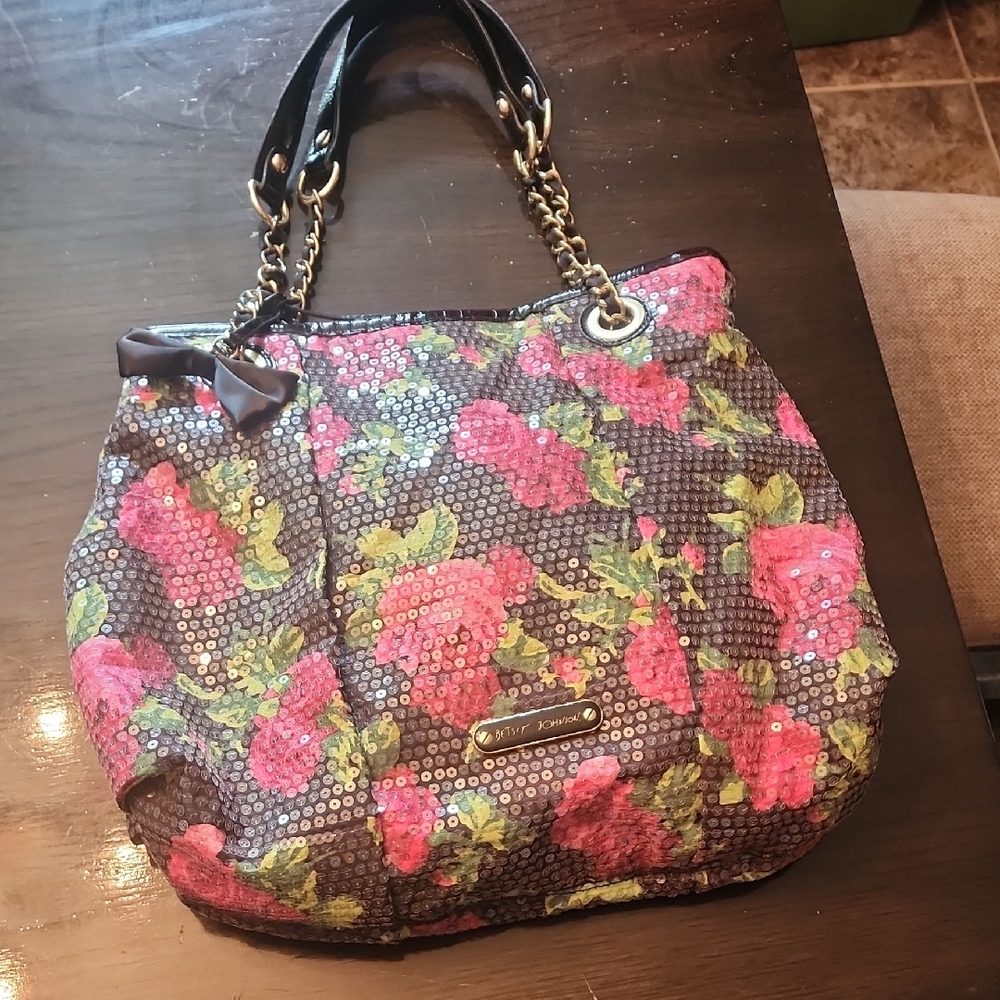 Betsey Johnson Pink Floral Sequin Shoulder Bag